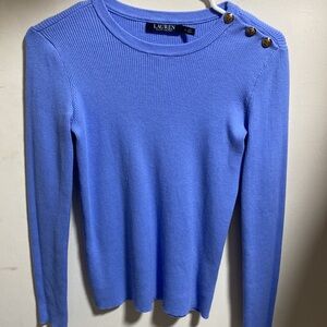 💗Ralph Lauren blue ribbed long sleeve top with gold accent buttons💗